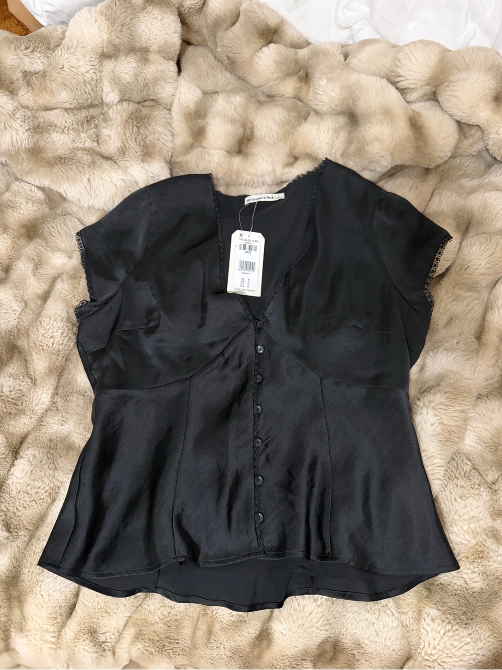 Abercrombie & Fitch Black Button-Front Satin Blouse